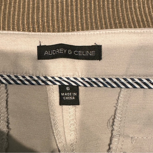 Audrey & Celine Womens Beige Straight-Leg Pants Size 6 Cotton Blend - Picture 3 of 6